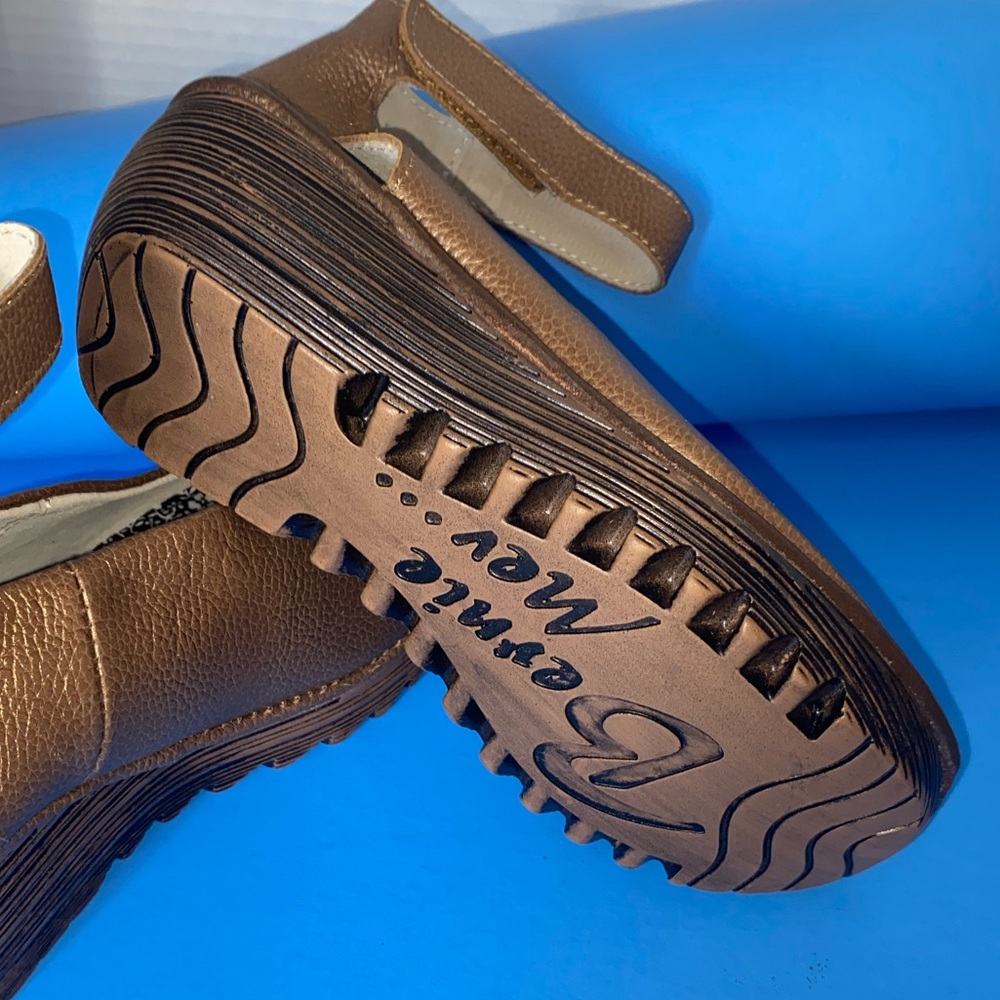 bernie mev. Bronze Metallic Wedge Sandals with Ankle Strap - Picture 6 of 8